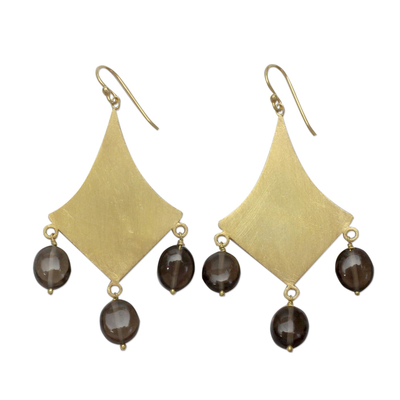 Gold vermeil smoky quartz dangle earrings, 'Seduction' - Gold vermeil smoky quartz dangle earrings