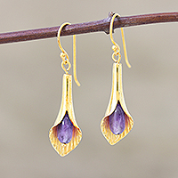 Gold vermeil amethyst flower earrings, 'Secret Lilies' - Gold vermeil amethyst flower earrings