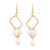 Gold vermeil pearl dangle earrings, 'Mystic Quadrants' - Indian Bridal Jewellery Vermeil and Pearl Earrings