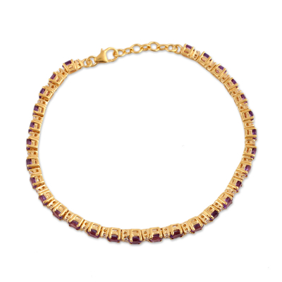 Gold vermeil amethyst tennis bracelet, 'Golden Twilight' - Artisan Crafted Vermeil Tennis Style Amethyst Bracelet