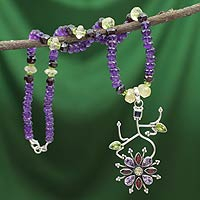 Amethyst and garnet pendant necklace, 'Festival' - Amethyst and garnet pendant necklace