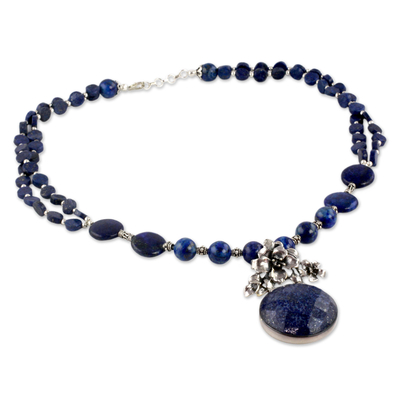 Lapis lazuli pendant necklace, 'Midnight Lily' - Handmade Sterling Silver Necklace Lapis Lazuli Jewelry