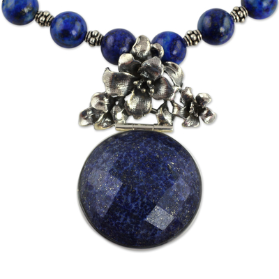 Lapis lazuli pendant necklace, 'Midnight Lily' - Handmade Sterling Silver Necklace Lapis Lazuli Jewelry