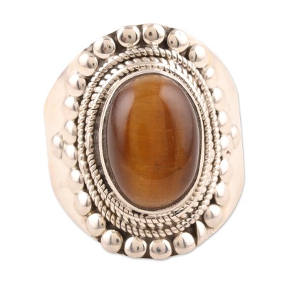 Tiger's eye solitaire ring, 'Dancer' - Tiger's eye solitaire ring