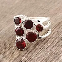 Garnet cluster ring, 'Vineyard' - Sterling Silver and Garnet Ring India Jewelry