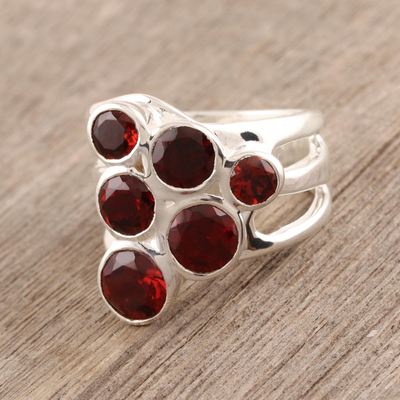 Garnet cluster ring, 'Vineyard' - Sterling Silver and Garnet Ring India Jewellery