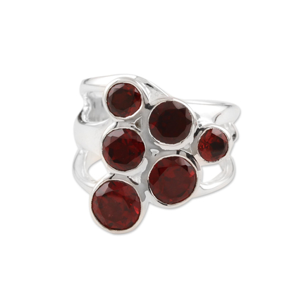 Garnet cluster ring, 'Vineyard' - Sterling Silver and Garnet Ring India Jewelry