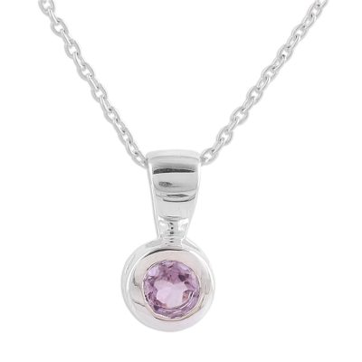 Amethyst pendant necklace, 'Solitaire' - Sterling Silver and Amethyst Necklace
