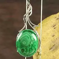 Malachite pendant necklace, 'Love Lyrics' - Malachite Pendant Sterling Silver Necklace from India