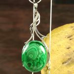 Malachite pendant necklace, 'Love Lyrics' - Malachite Pendant Sterling Silver Necklace from India