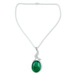 Malachite pendant necklace, 'Love Lyrics' - Malachite Pendant Sterling Silver Necklace from India