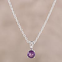 Amethyst pendant necklace, 'Spiritual Promises' - Amethyst Solitaire Pendant Necklace