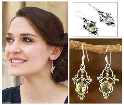 Citrine chandelier earrings, 'Radiance' - Sterling Silver and Citrine Chandelier Earrings