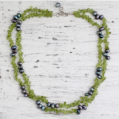 Pearl and peridot strand necklace, Opulent Lime
