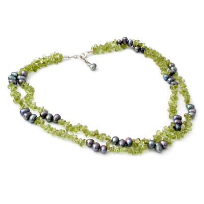 Pearl and peridot strand necklace, 'Opulent Lime' - Pearl and peridot strand necklace