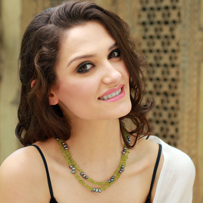 Pearl and peridot strand necklace, 'Opulent Lime' - Pearl and peridot strand necklace