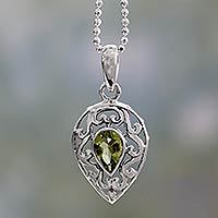 Peridot pendant necklace, 'Lime Lace' - Sterling Silver with Peridot Necklace Birthstone Jewellery