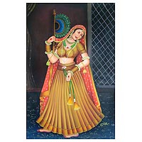 'Dancing Lady' - Antiques Style Oil Painting of and Indian Dancing Lady