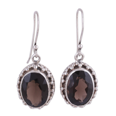 Smoky quartz drop earrings, 'Dazzle' - Smoky Quartz Earrings Sterling Silver Jewelry