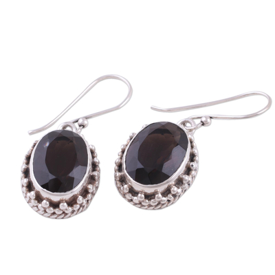 Smoky quartz drop earrings, 'Dazzle' - Smoky Quartz Earrings Sterling Silver Jewellery