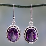 Amethyst drop earrings, 'Dazzle' - Handmade Sterling Silver and Amethyst Earrings from India