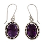 Amethyst drop earrings, 'Dazzle' - Handmade Sterling Silver and Amethyst Earrings from India