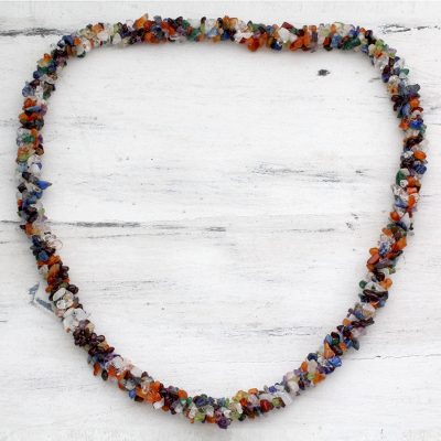 Lapis and amethyst long necklace, 'Rainbow' - Long Beaded Multigem Necklace