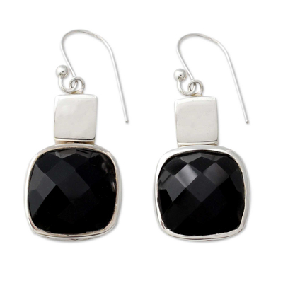 Onyx drop earrings, 'Delight' - Sterling Silver and Onyx Drop Earrings