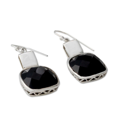 Onyx drop earrings, 'Delight' - Sterling Silver and Onyx Drop Earrings