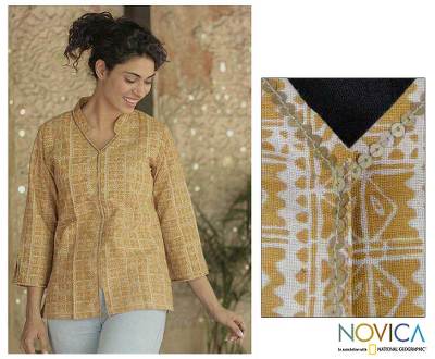 Cotton tunic, 'Earthly Treasure' - Cotton tunic