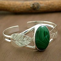 Malachite cuff bracelet, 'Ivy' - Artisan Crafted Sterling Silver Cuff Malachite Bracelet