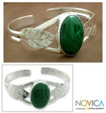 Malachite cuff bracelet, 'Ivy' - Artisan Crafted Sterling Silver Cuff Malachite Bracelet