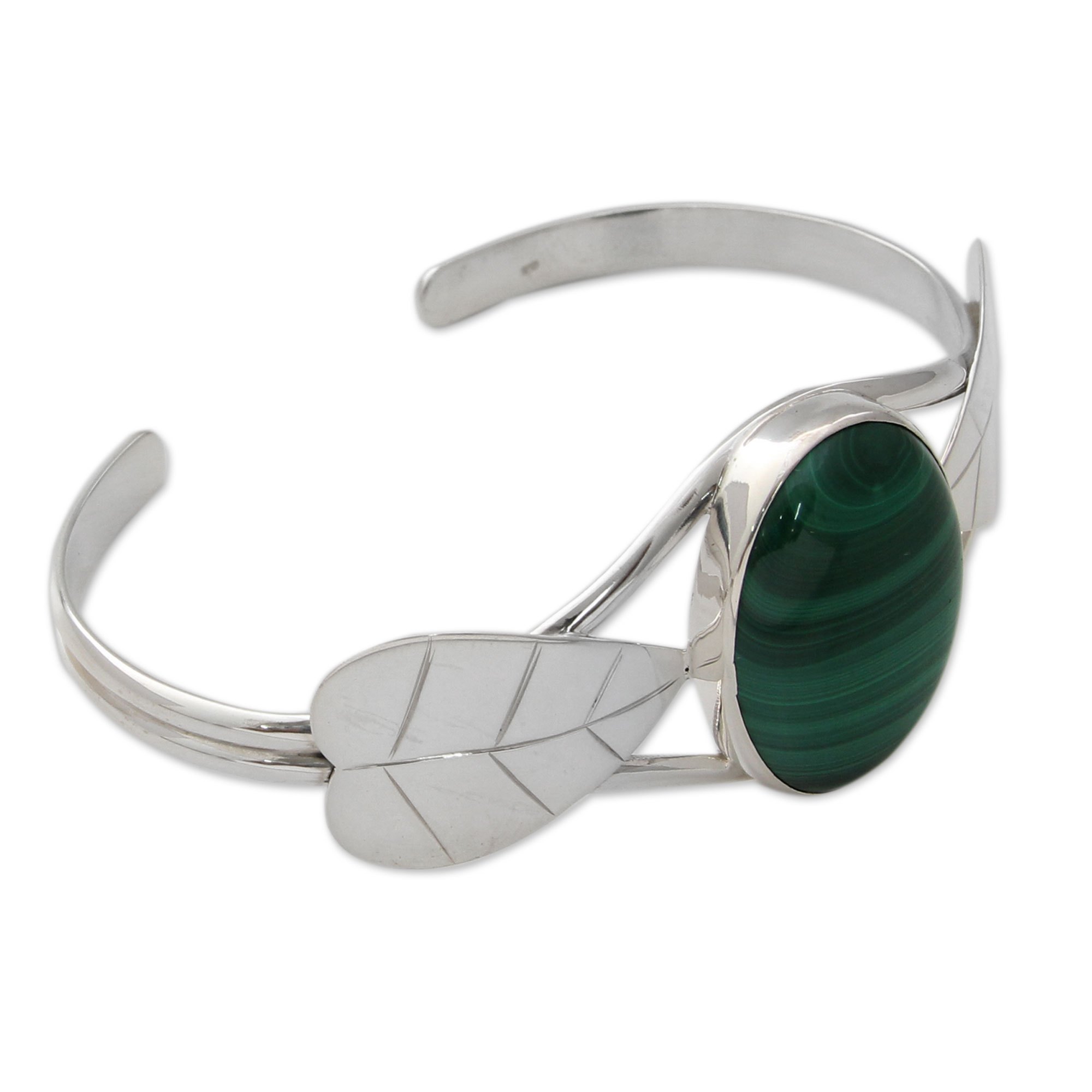 UNICEF Market Artisan Crafted Sterling Silver Cuff Malachite Bracelet