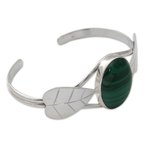 Malachite cuff bracelet, 'Ivy' - Artisan Crafted Sterling Silver Cuff Malachite Bracelet