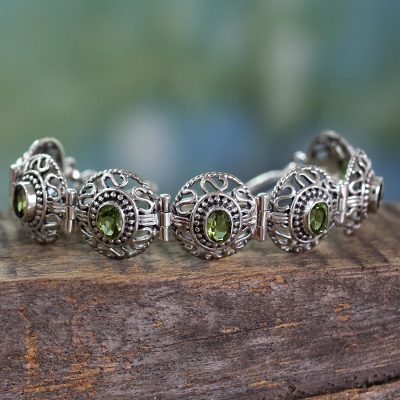 Peridot link bracelet, 'Lime Halo' - Sterling Silver jewellery Peridot Bracelet