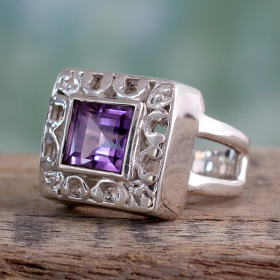 Amethyst cocktail ring, 'Soul Window' - Amethyst cocktail ring