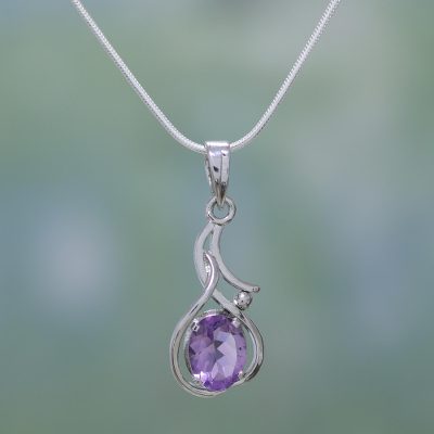 Amethyst pendant necklace, 'Sonnet' - Amethyst pendant necklace