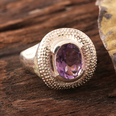 Amethyst cocktail ring, 'Impressionable One' - Artisan Crafted Silver and Amethyst Cocktail Ring