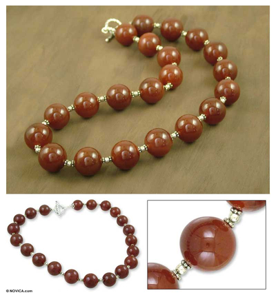 Carnelian strand necklace, 'Cinnamon' - Carnelian strand necklace