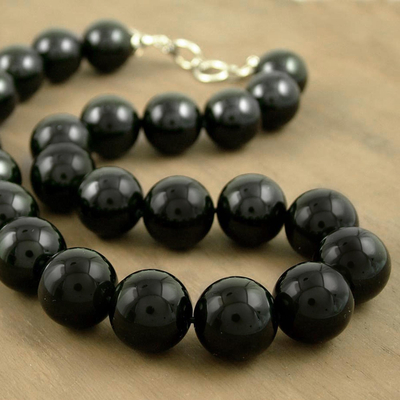 Onyx strand necklace, 'Queen of Shadows' - Onyx strand necklace
