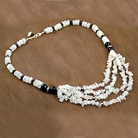 Onyx and moonstone collarette necklace, 'Attraction'