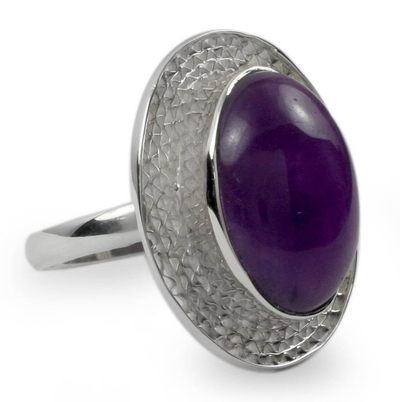 Amethyst cocktail ring, 'Whisper' - Amethyst Cocktail Ring in Sterling Silver Jewelry from India