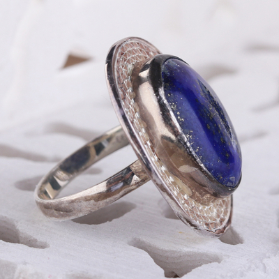 Lapis lazuli cocktail ring, 'Whisper' - Lapis Lazuli and Sterling Silver Cocktail Ring from India