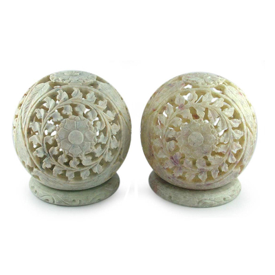 Hand Carved Jali Soapstone Candle Holders (Pair)