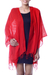 Wool shawl, 'Romance in Red' - Bright Red 100% Wool Shawl Hand Woven in India