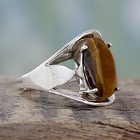 Tiger's eye solitaire ring, 'Glow'