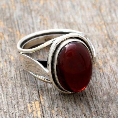 Garnet solitaire ring, 'Always Radiant' - Garnet solitaire ring