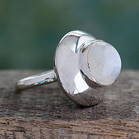 Rainbow moonstone cocktail ring, 'In Moonlight' - Rainbow Moonstone and Sterling Silver Ring from Bali