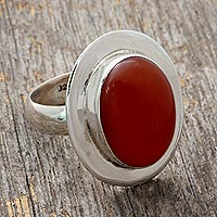 Carnelian solitaire ring, 'Spicy Hot' - Sterling Silver and Carnelian Ring