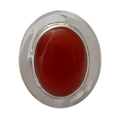 Carnelian solitaire ring, 'Spicy Hot' - Modern Sterling Silver and Carnelian Ring